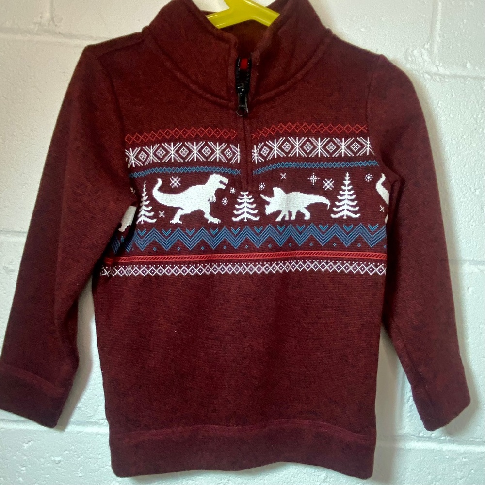 Sonoma Supersoft Burgundy Holiday Christmas Dinosaur Pullover Sweatshirt